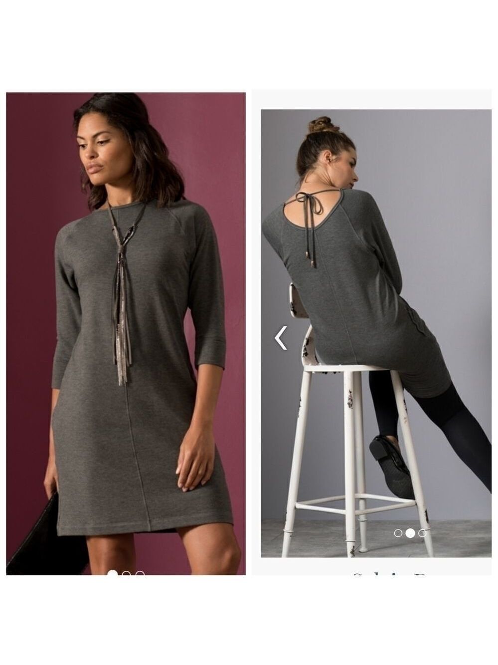 Peach Sylvie Midi Dress XL Gray 3/4 Sleeve Tie Back Neckline NWT